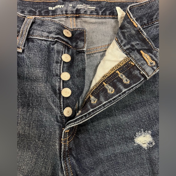 Old Navy Womens High Rise Slouchy Straight Leg Jeans Size 10 Button Fly Distress - Picture 3 of 4